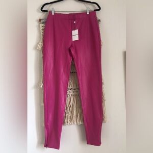 NWT Generation Love Revolve Josie Vegan Leather Ankle Zip Leggings Hot Pink